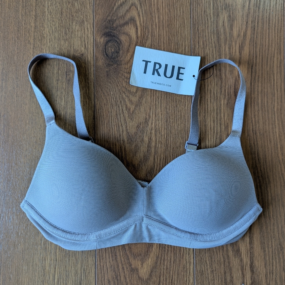 True & Co. Women's Freewire Mesh Lightly Lined Bra Mink XS NWT